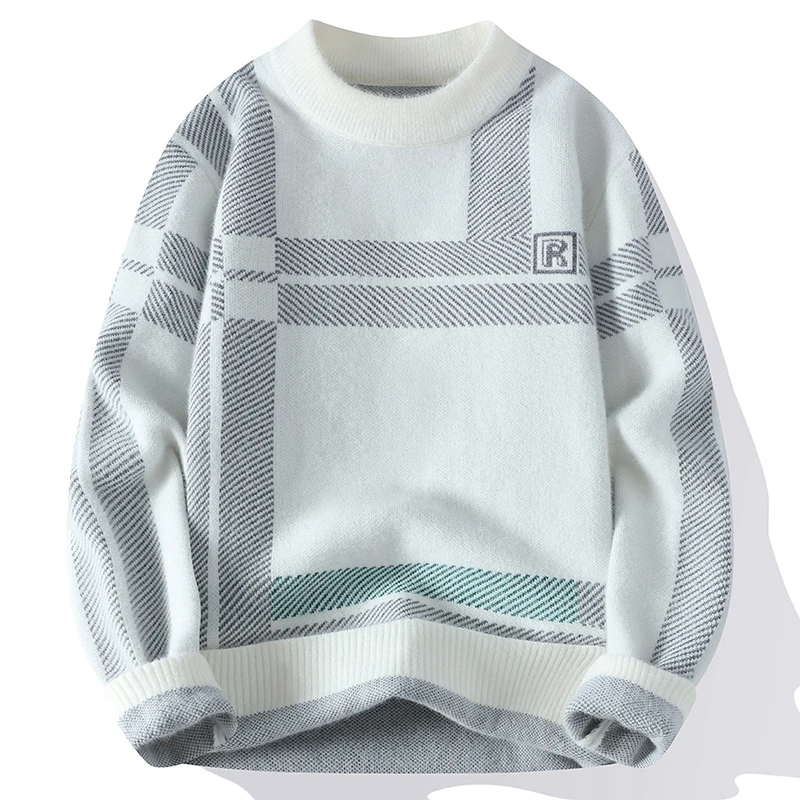 

Autumn and Winter New Casual Gentleman Fashion Business Korean Version Slim-fit Trend Striped Solid Color Men's Crewneck Sweater