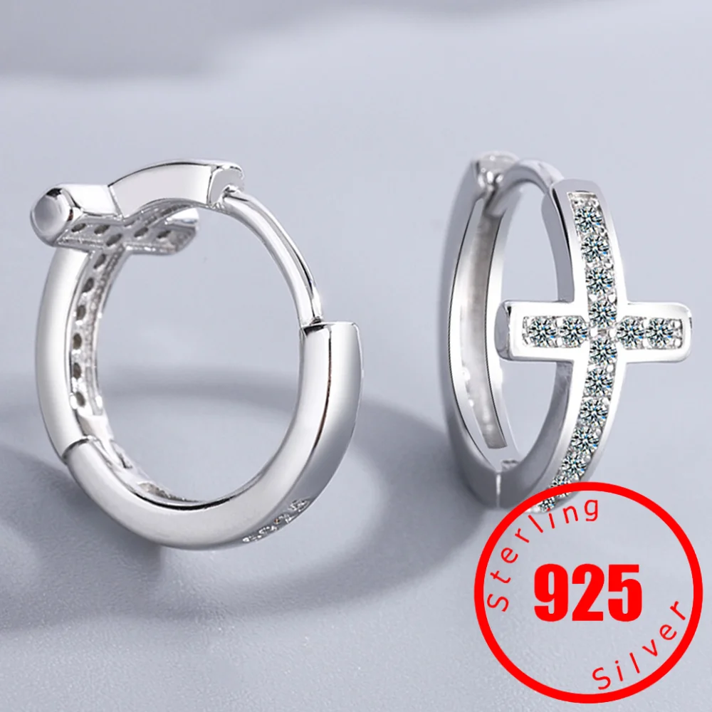 Classic Cross Small hoop earrings silver hoop earrings womens earrings For Women Shiny Crystal Round Circle Geometric Trendy Earring Piercing Jewelry q50