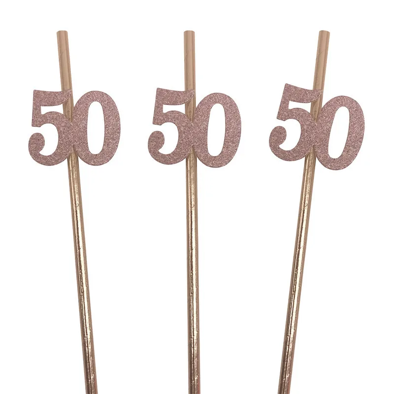 Rose Gold Milestone Celebration Straws - Elegant Birthday & Anniversary Party Decorations
