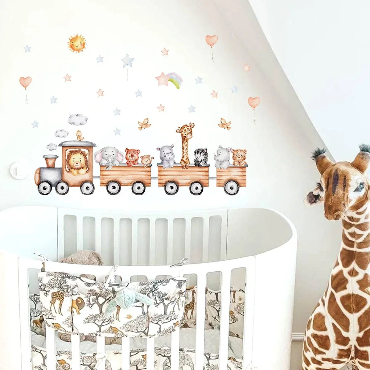 Adventure Training Animal Wall Decals Cartoon World Tour Stickers for Kids Bedroom Kindergarten School Nursery Classroom Decor