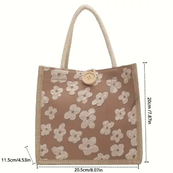 حقيبة يد كاجوال من الكتان للنساء، حقيبة يد من القماش على الطراز الياباني، مع إبزيم للإغلاق، يمكن غسلها يدويًا للصندوق والطلاب وحقيبة الحفاضات 5
