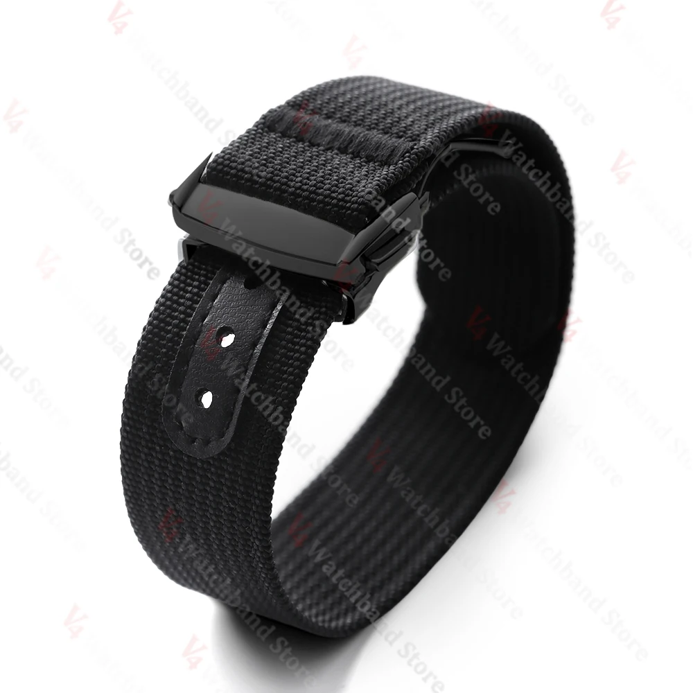 Black Gold Buckle Men's Sports Braided Nylon Watch Band 20mm