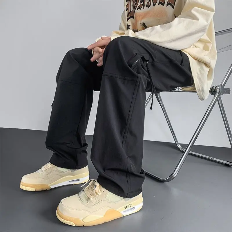 Spring Summer New Fashion Men's Clothing High Waist Pockets Ropa Hombre Solid Loose Korean Style Straight Cylinder Casual Pants