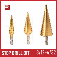 

SJ Step Drill Bit Set 3-12/4-12/4-20/4-22/4-32 mm 1/3 Pcs HSS Metal Stage Conical Drills Stepped Bits Woodworking Power Tools