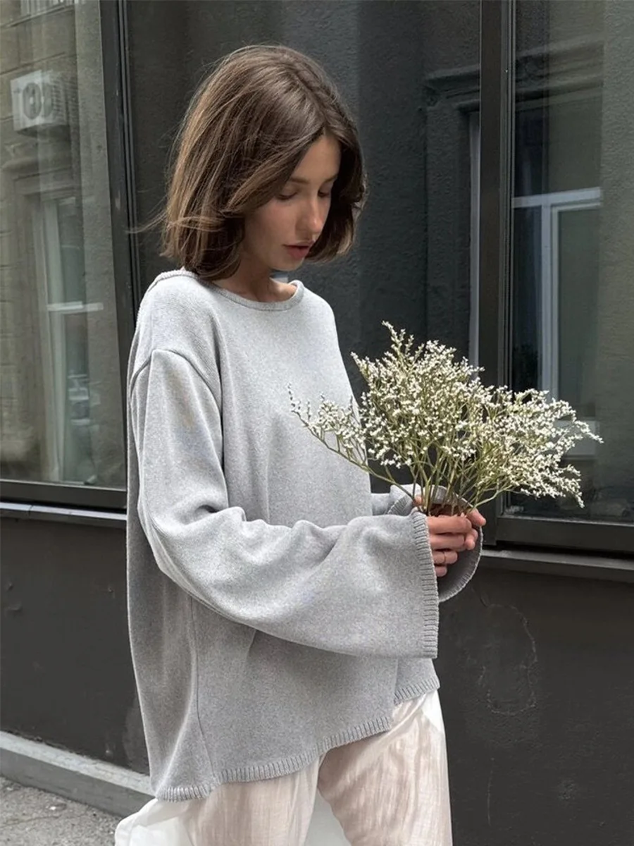 Bornladies New Women's Cotton Sweater Backless Design Loose Knit Pullover Jumper Autumn Winter Fashionable Commuting Sweater
