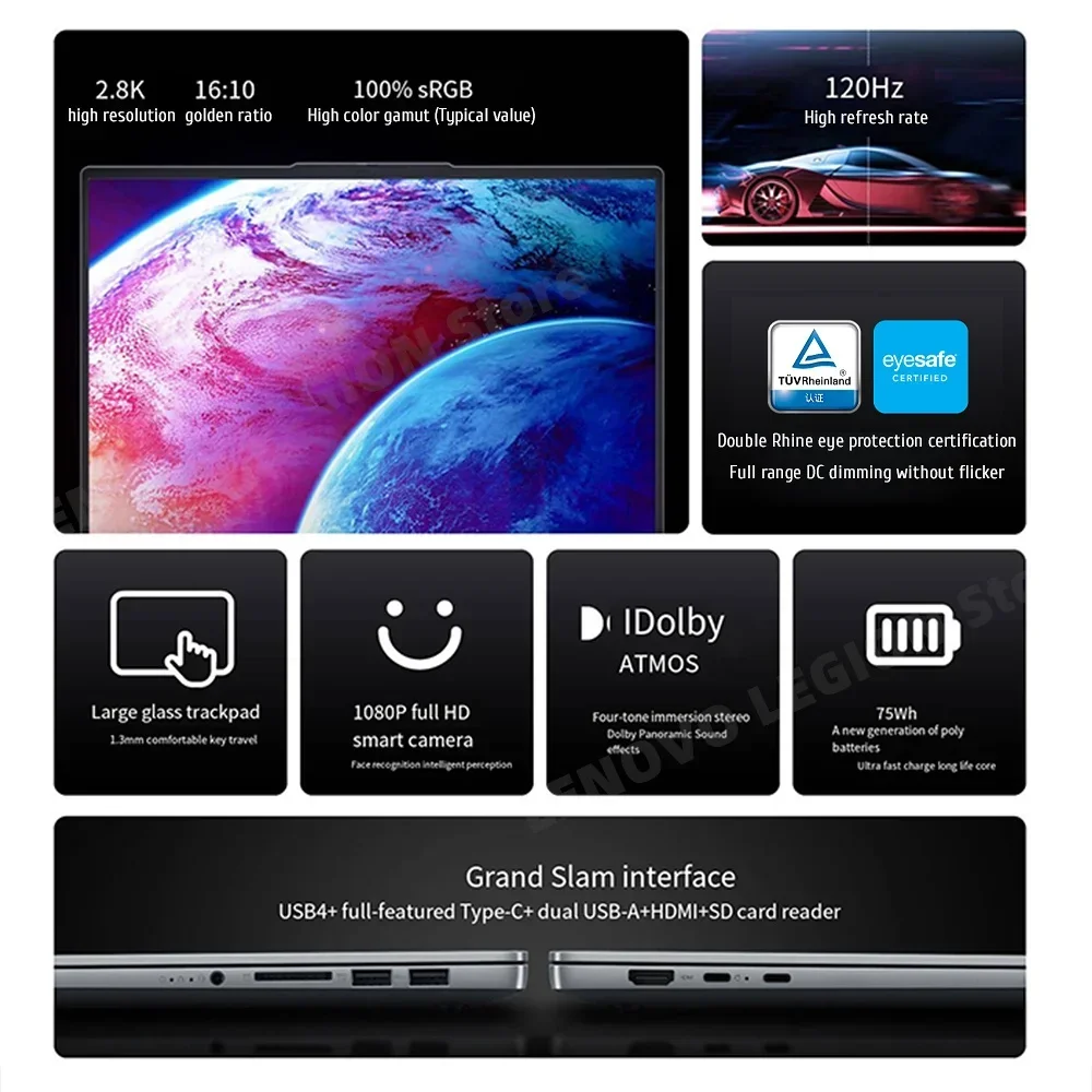 Lenovo Laptop Xiaoxin Pro 14 2023 AMD Ryzen7 7840HS  Radeon 780M 32G LPDDR5X 1T/2T SSD 2.8K 120Hz IPS Screen 400nits Notebook 3