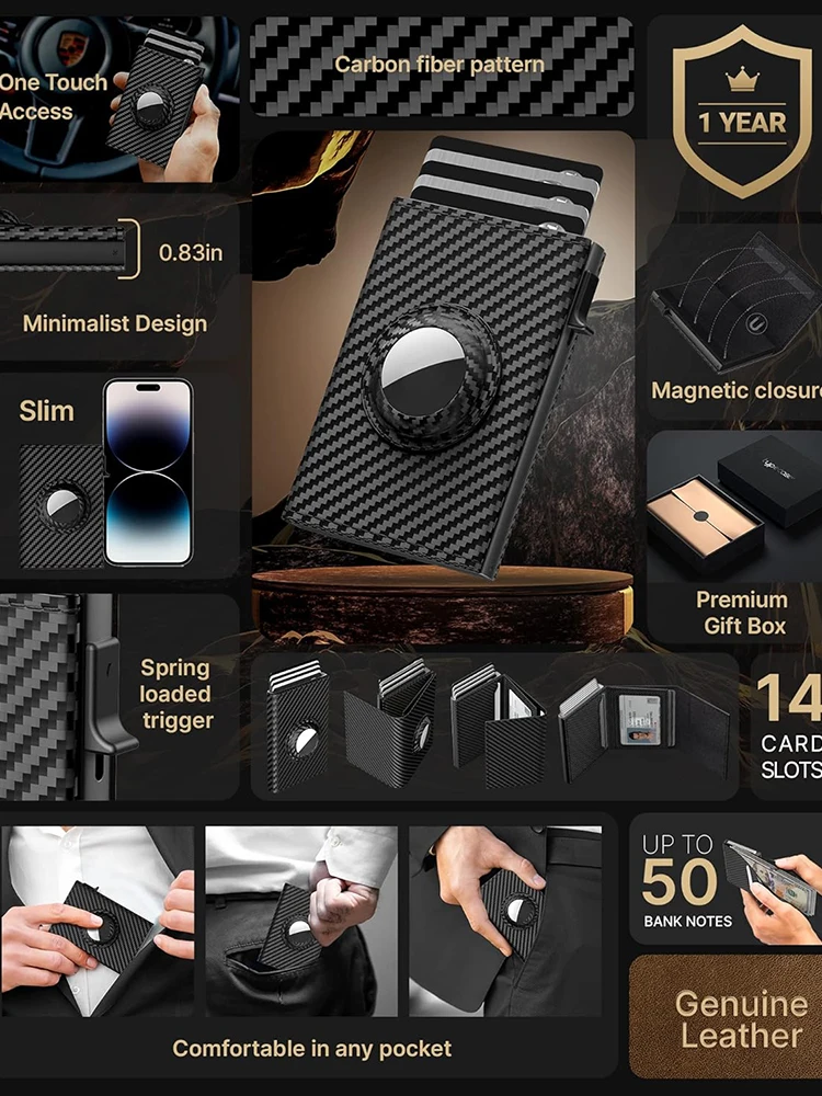 YATBEST Men's Card Bag With Air Tag Positioning Slot RFID Anti Theft Brush Ultra Thin Metal Wallet Credit Card Clip 2
