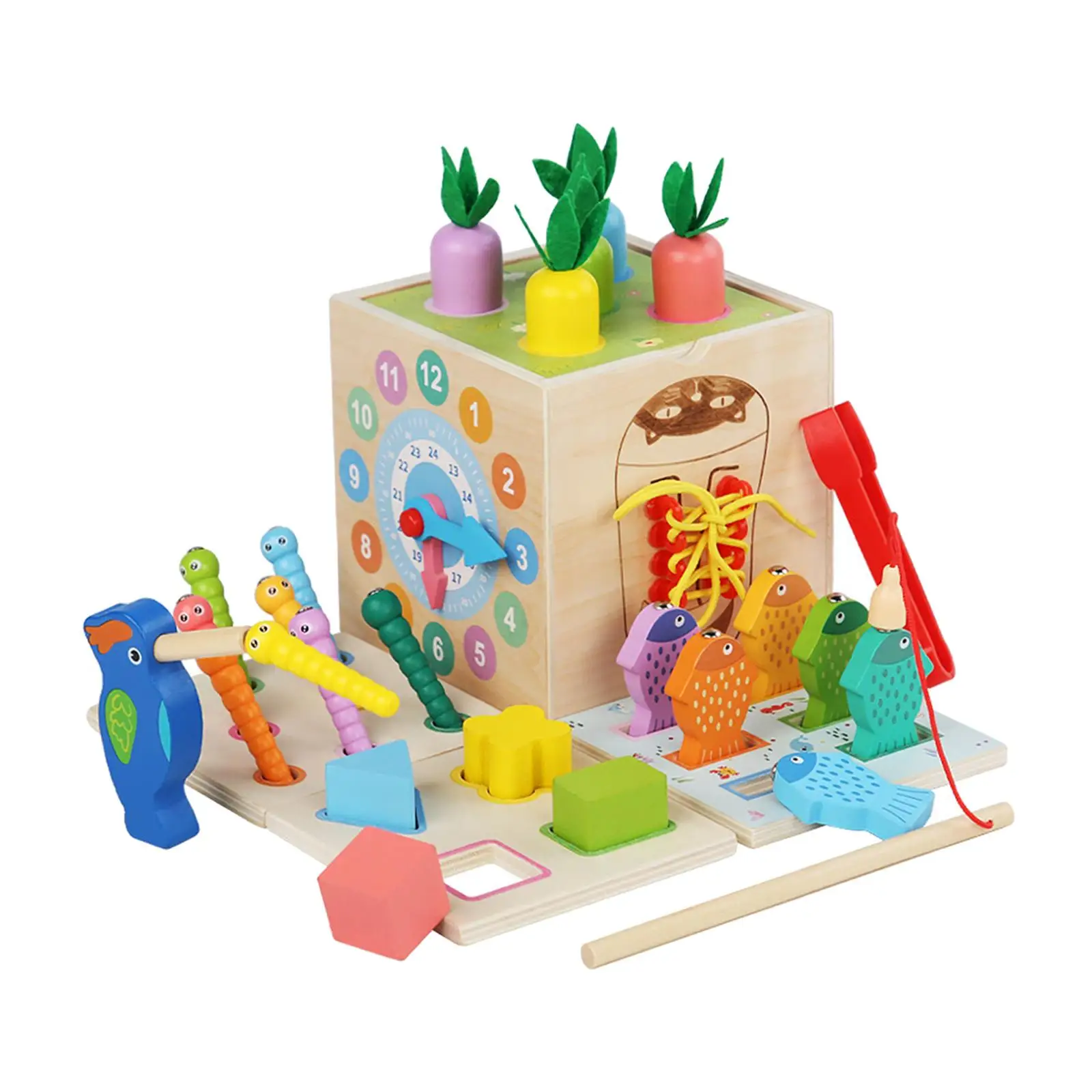 

8 in 1 Wooden Play Set with Carrot Harvest Montessori Educational Toy Set for Toddlers Boys Girls Age 1 2 3 Children