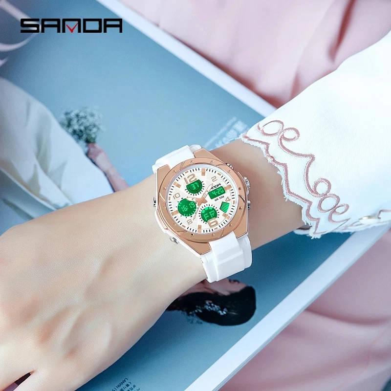 SANDA Sports Women Watches Fashion Casual Waterproof LED Digital Watch Female Wristwatches For Women Clock Relogio Feminino 6062