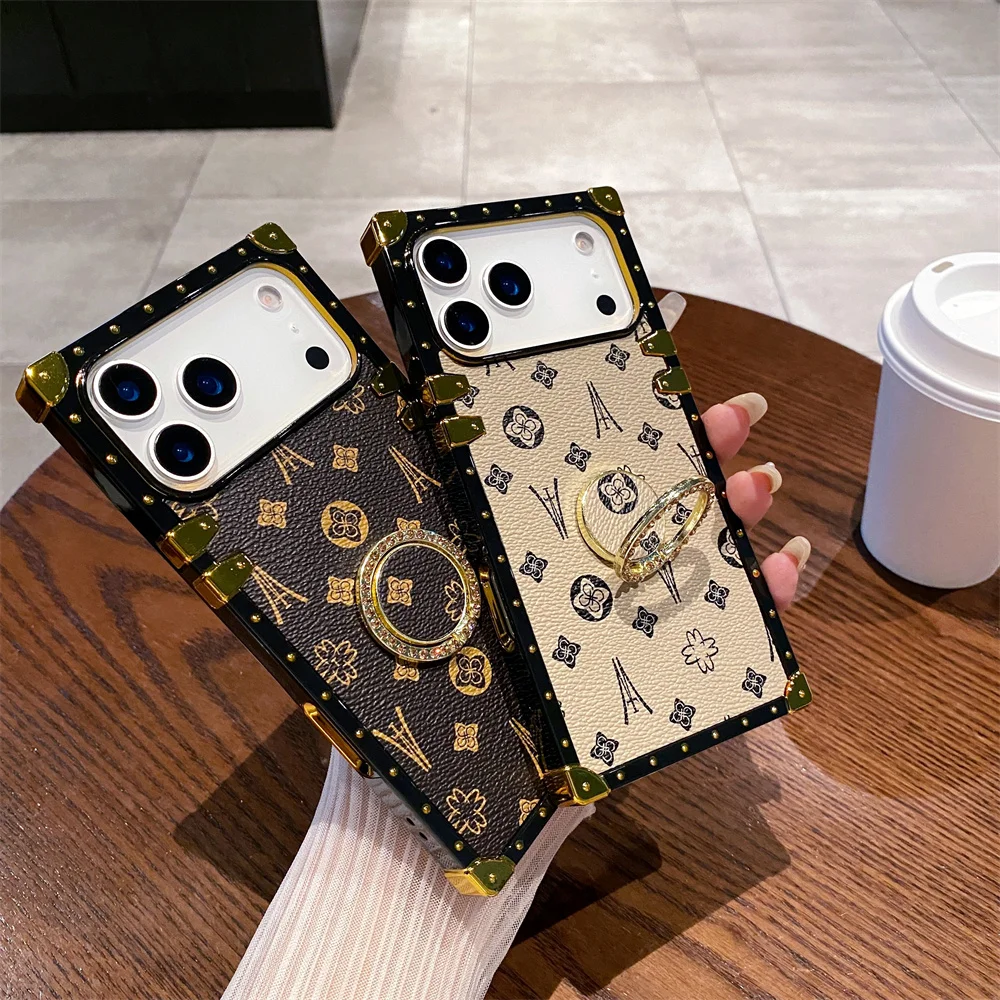 Pu Leather Flower Phone Case With Ring Stand For Apple Iphone_voghion.com