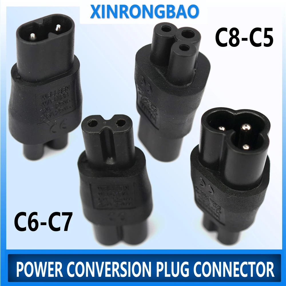 IEC 320 C5 to C8 adapter, IEC 320 C8 to C5 C6 TO C7,2-Pin C7 Para EC 3Pin Female to 2Pin Male female power adapter AC Converter