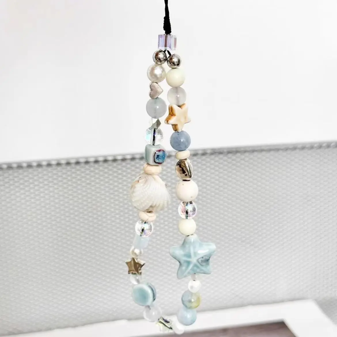 INS Blue Star Seashell Beaded Phone Strap Cute Charm Chain Woman Girl Mobile Phone Case DIY Pendant