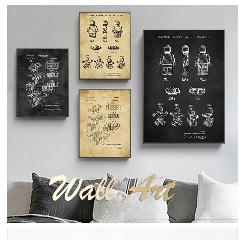 Gioco Idea Regalo Lego Building Blocks Brevetto Stampa Giocattolo Wall Art Poster Kids Room Decor Vintage Blueprint Canvas Painting Picture