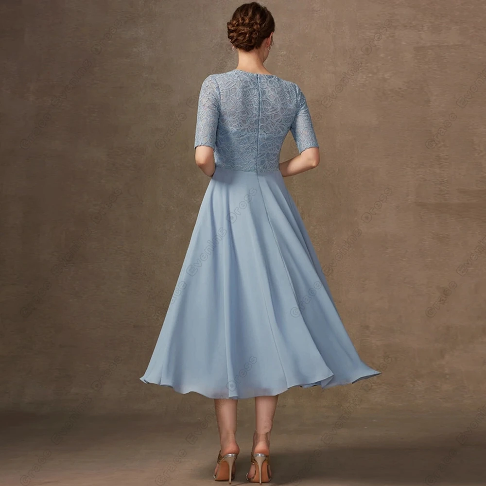 Beach Scoop Mother of Bride Dresses for Women Half Sleeve Elegant Wedding Party Gown with Lace Scoop Muslim Evening Dresses