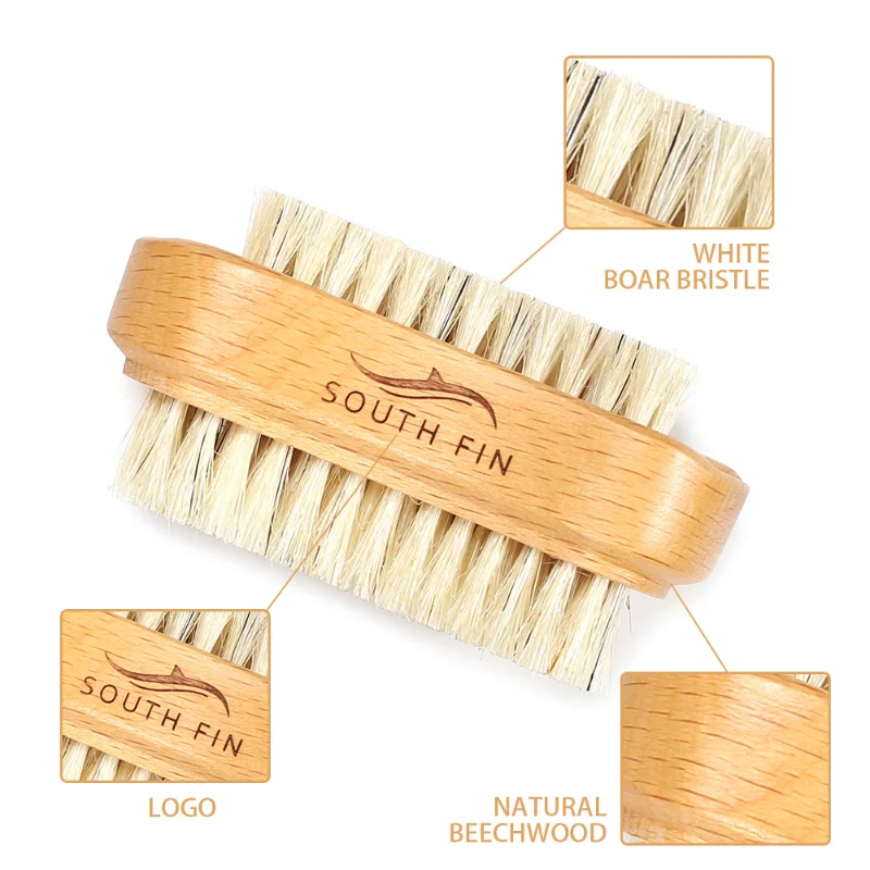 Double Sides Brushes Nail Cleaning Brush with Wooden Handle Natural Bristles Manicure Pedicure Tool Scrubbing Brush 3