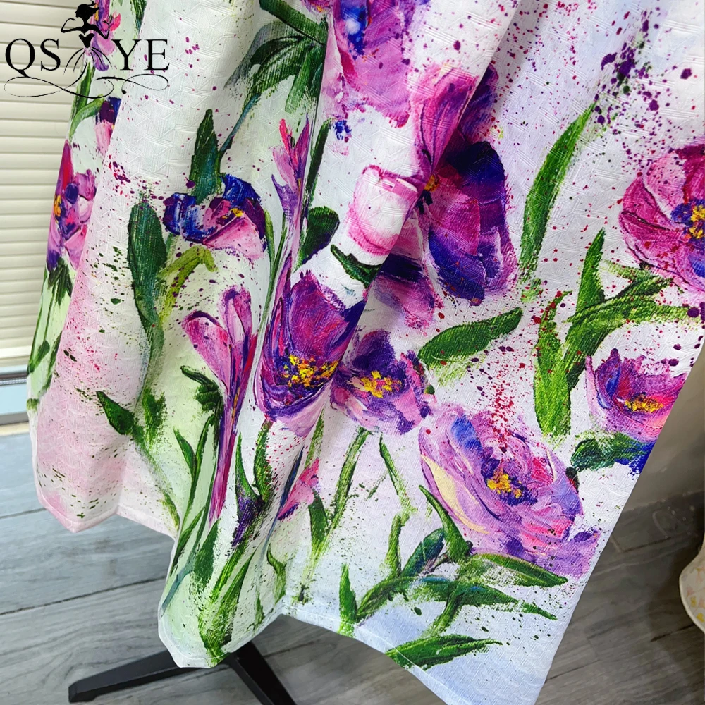 Purple Flower White A line Overskirt Skirt Colorful Heavy