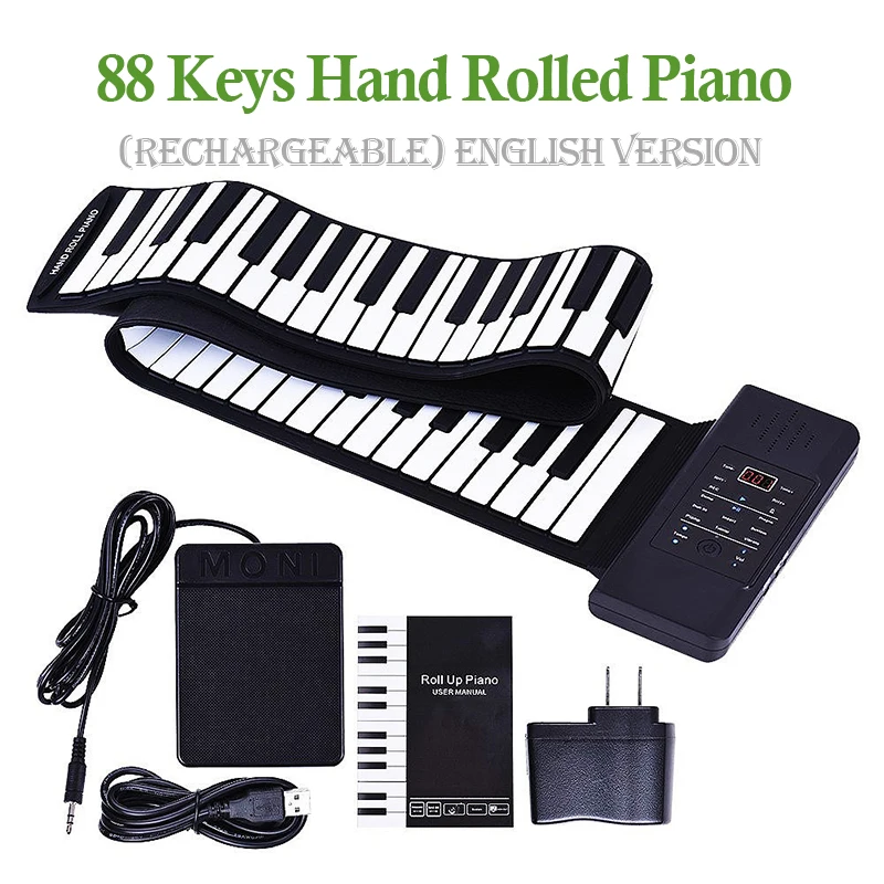 

Thickened Silicone Folding Electronic Piano for Beginner, 88 Keys Hand Roll, Chord Version Extension, Adult Beginner