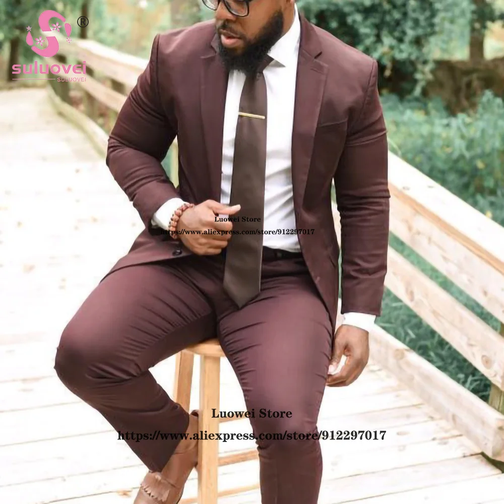 Fashion Wedding Suit For Men Slim Fit 2 Piece Jacket Pants Set Formal African Groom Tuxedo Business Blazer Costume Homme Mariage