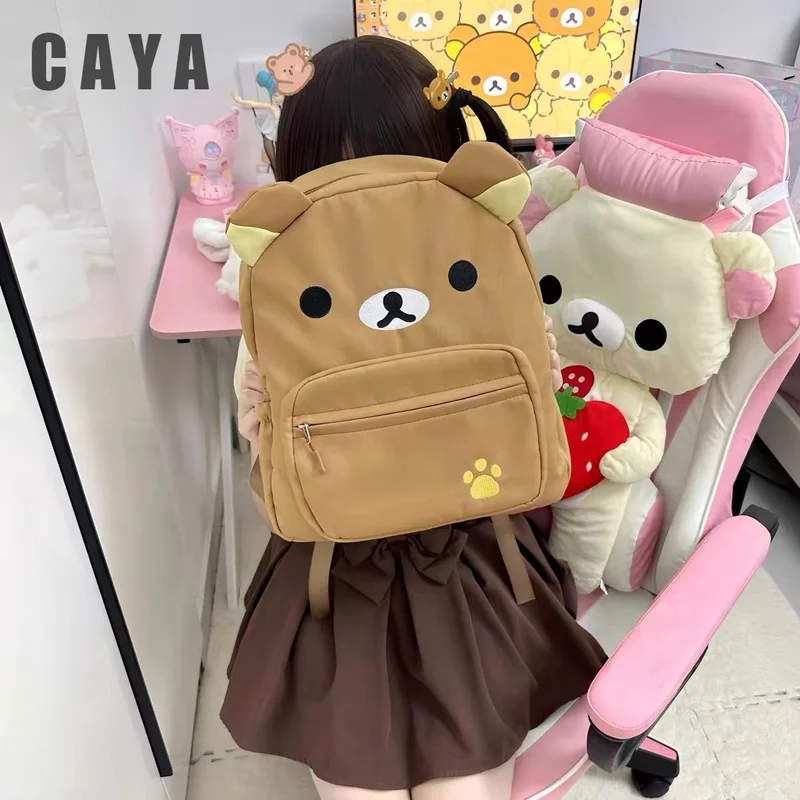 Kawaii Rilakkuma Backpack Anime Cartoon Embroidery Backpack Stylish Large-Capacity Student School Bag Nylon Multifunctional Bags