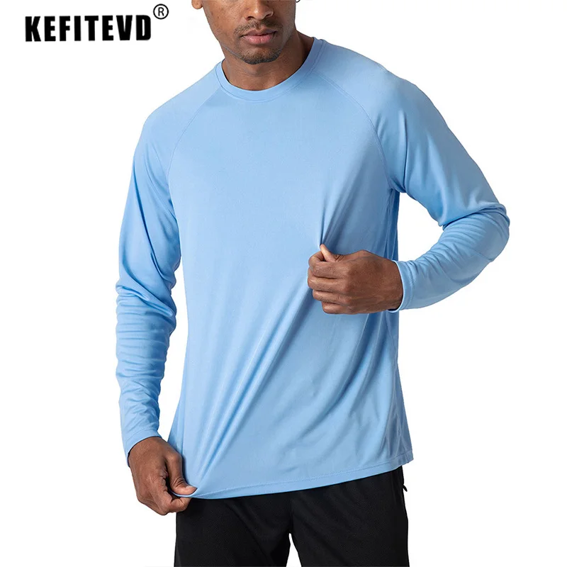 KEFITEVD Summer UPF 50+ Men's Long Sleeve T Shirts Sun UV Protection Quick Dry Hiking Shirts Fishing T-shirts Basic Tee Tops Man