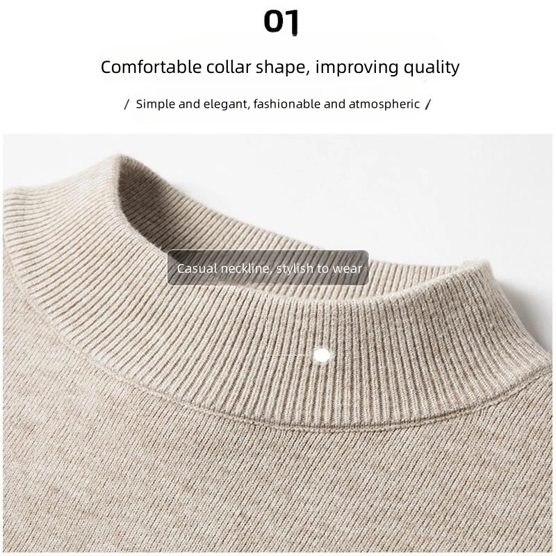 Men's Cashmere Sweater Half Turtleneck Knit Pullovers for Male Youth Slim Knitwear