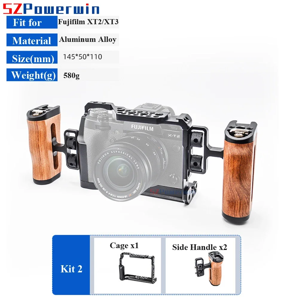 Powerwin For Fujifilm XT3 XT2 Camera Cage Rig Kit with wooden