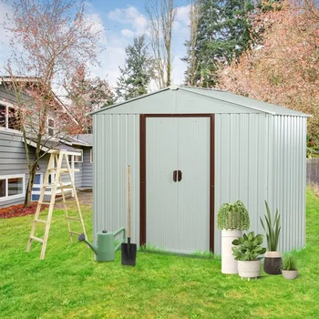 8x4 FT Lockable Outdoor Storage Shed with Sliding Doors and Vents 1