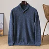 Autumn and Winter New Men's 100% Merino Wool Knitted Bottom Sweater with One Button Collar, Thick, Warm and Loose  Pullover 4