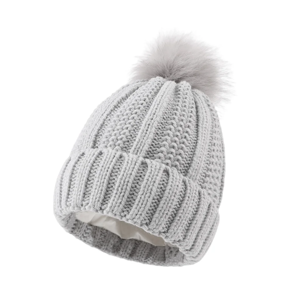 

Winter Girls Knitted Beanie Hat Ladies Warm Cap Outdoor Autumn Fluffy Pompom Knit Hat For Women Girls Thicken Thermal Cap