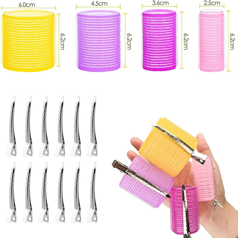 28pcs/set Self-Grip Hair Rollers Heatless Curlers No Heat Hair Bang Volume Self-adhesive Hook &amp Loop DIY Styling Tool