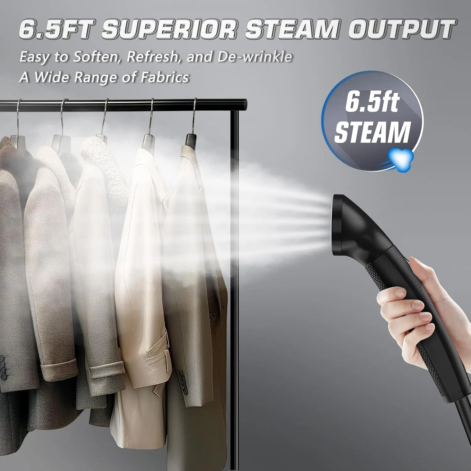 Steamer for Clothes, 1500W Powerful Standing Garment Steamer with Roll Wheels, 2.4L Water Tank for 90 Mins Continuous St 4