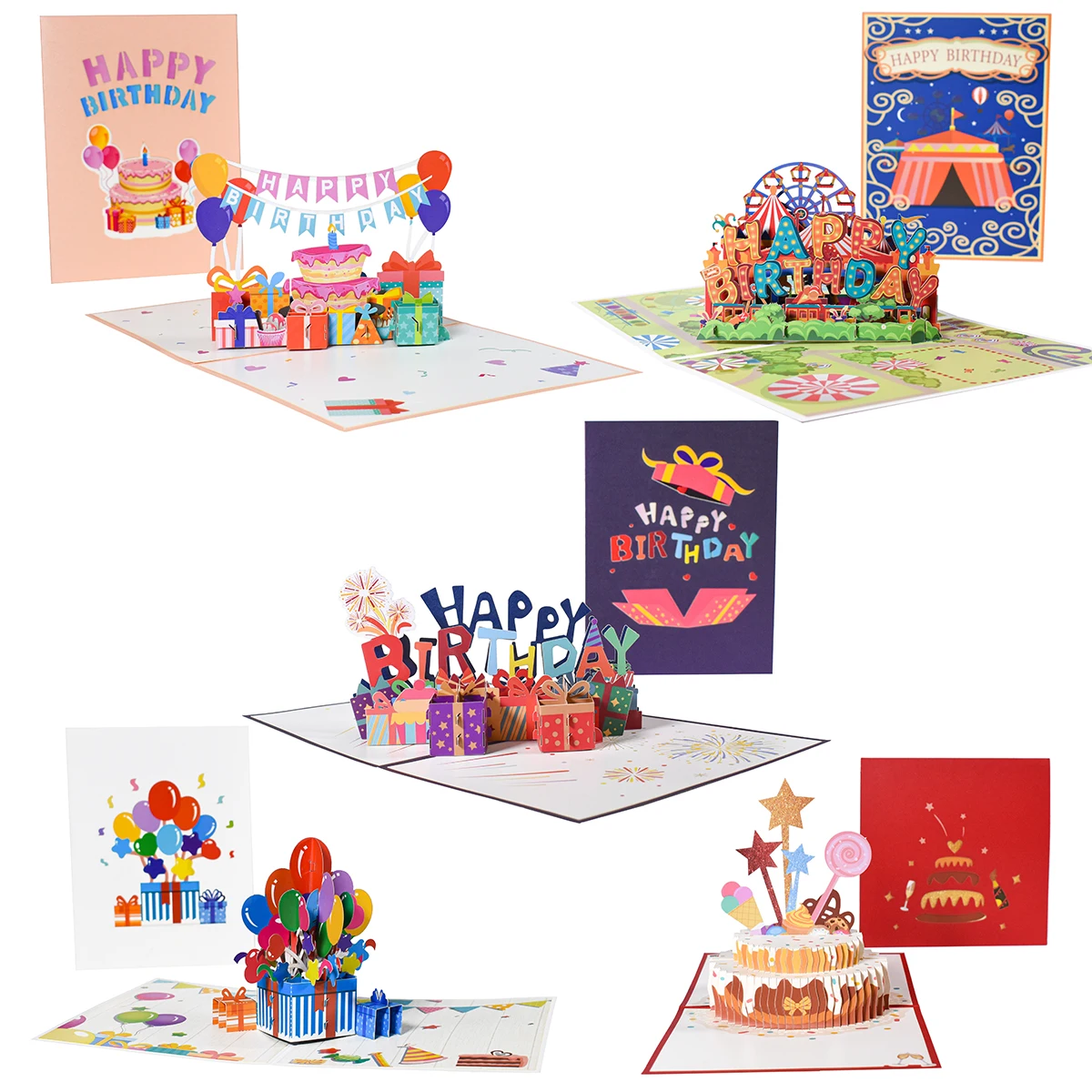 Lot De 6 Cartes D'anniversaire Pliables 3D, 6 Cartes De Vœux (20 X 15