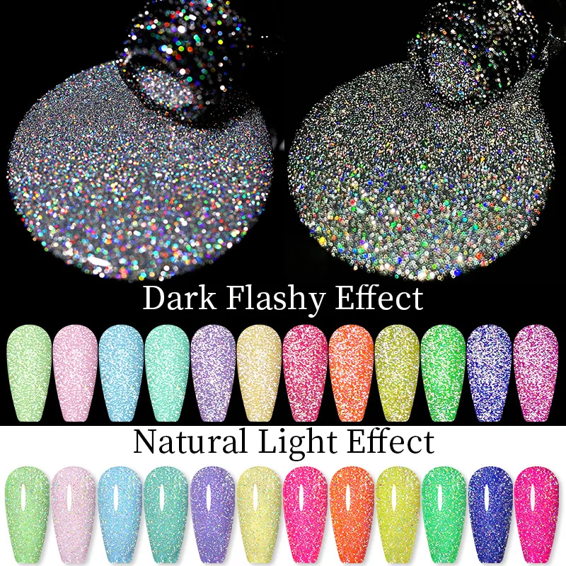 LILYCUTE 7ml Reflective Colorful Top Coat Nail Gel Polish Sparkling