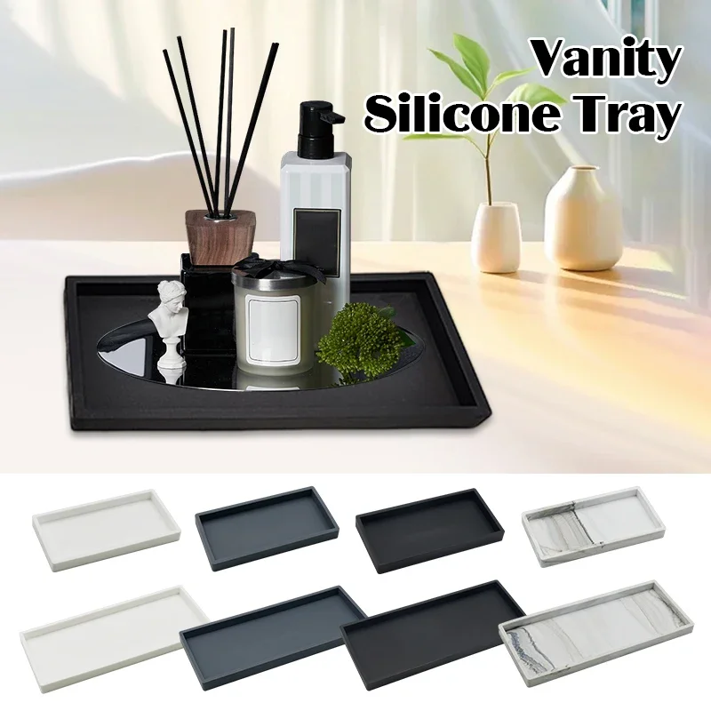Set 4 Vassoi Portaoggetti Neri In Silicone Per Bagno E Cucina – 24,5x11 Cm, Resistenti All'umidità, Minimalisti, Per Saponi, Candele E Profumi