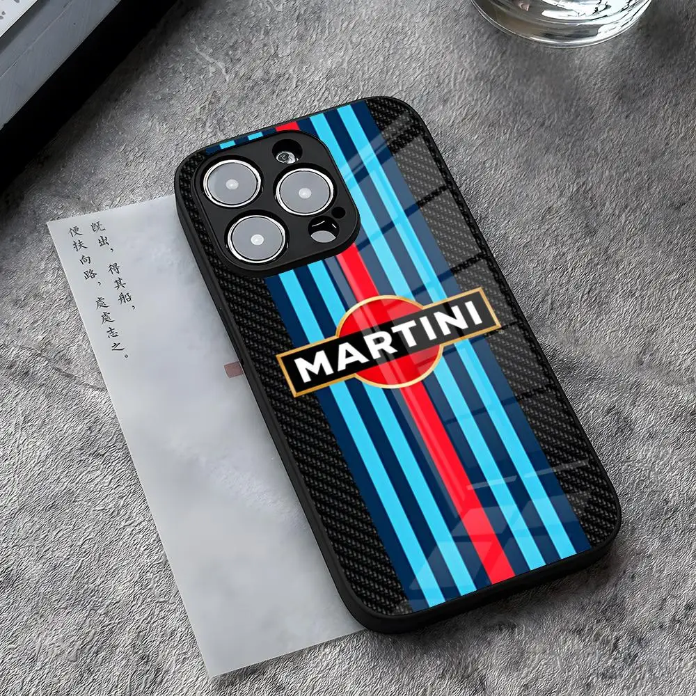 Martini Racing Horizontal Stripe Glass Back Phone Case