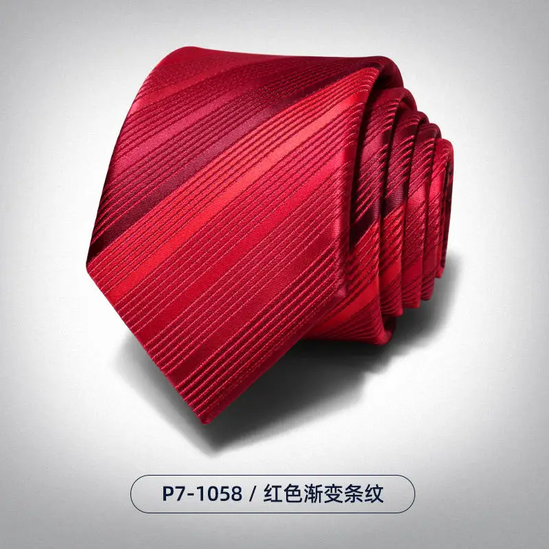 

High Quality Red Tie Men's Wedding Zipper Formal Dress Business Fashion Stripes Hand Tie Free Knot Gradually Changing Color