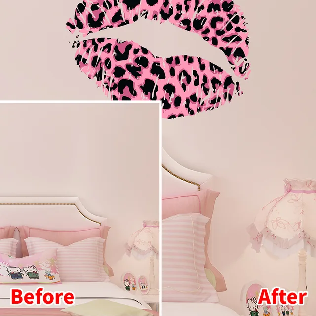 Lány Csók Hálószoba Dekoratív Falmatricák Leopárd Nyomtatás Szexi Piros Ajak Matrica Szívfal Önálló Papír Nagykereskedelem - Image 6