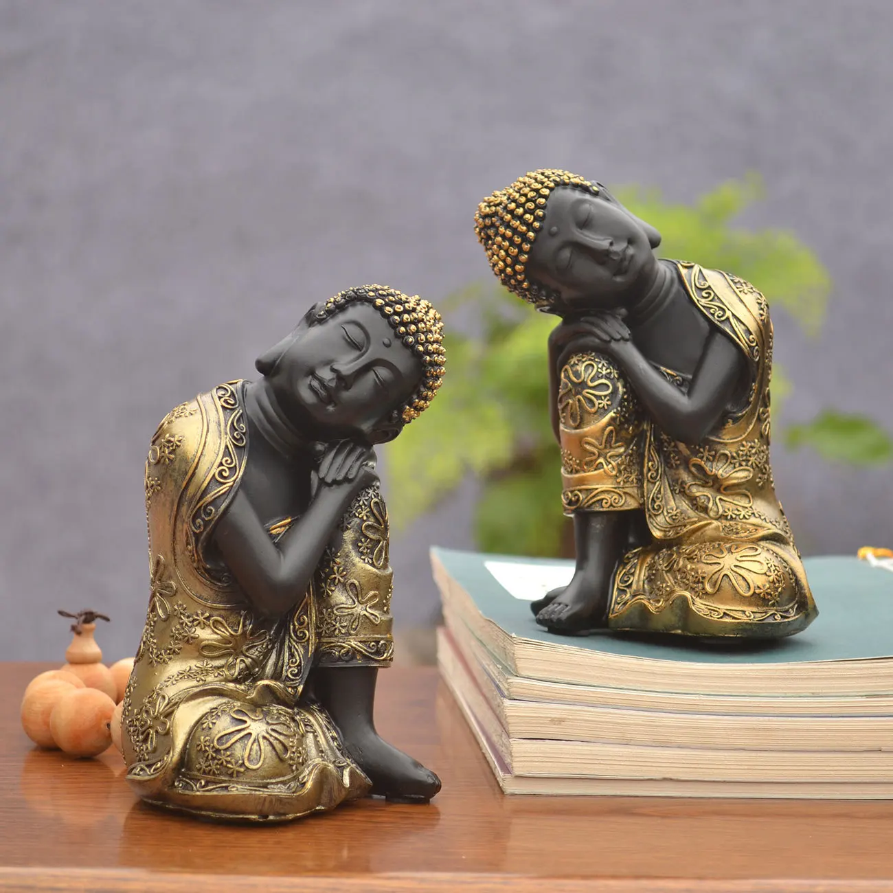 

Wholesale new Chinese creative character decoration living room porch retro carving crafts Zhaocai Buddha Zen decoration