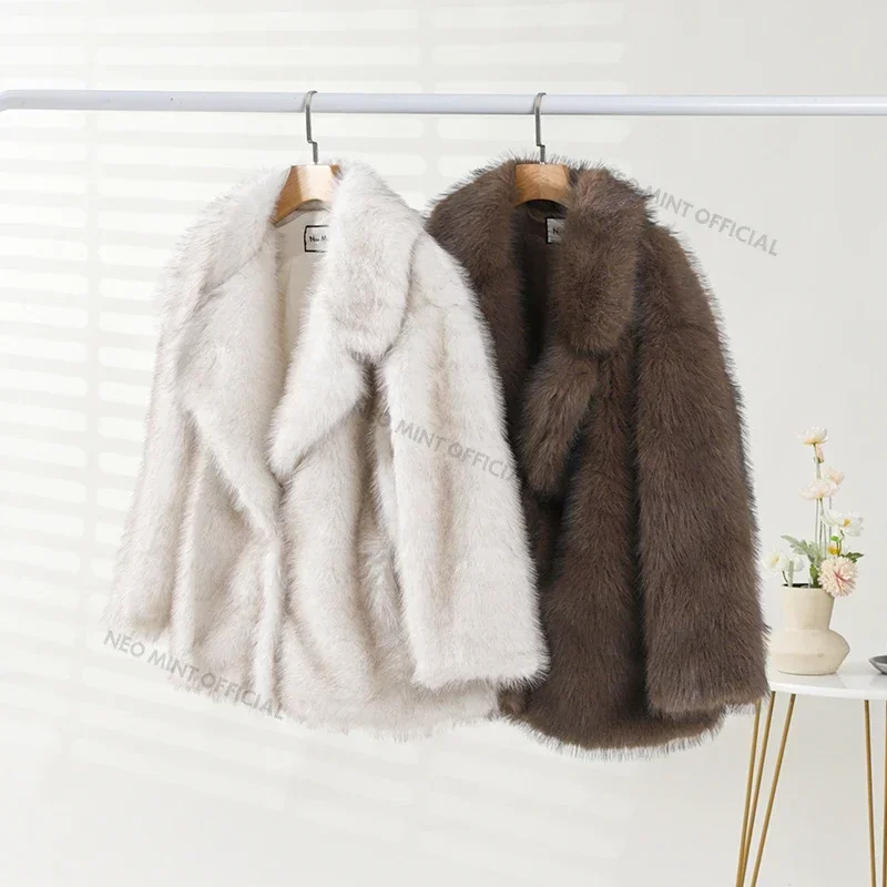 Neo Mint 2024 Winter Faux Fur Coat Women Brand Fashion Fluffy Fox Fur Outerwear Overcoat Girl Street Style Furry Warm Jacket 6