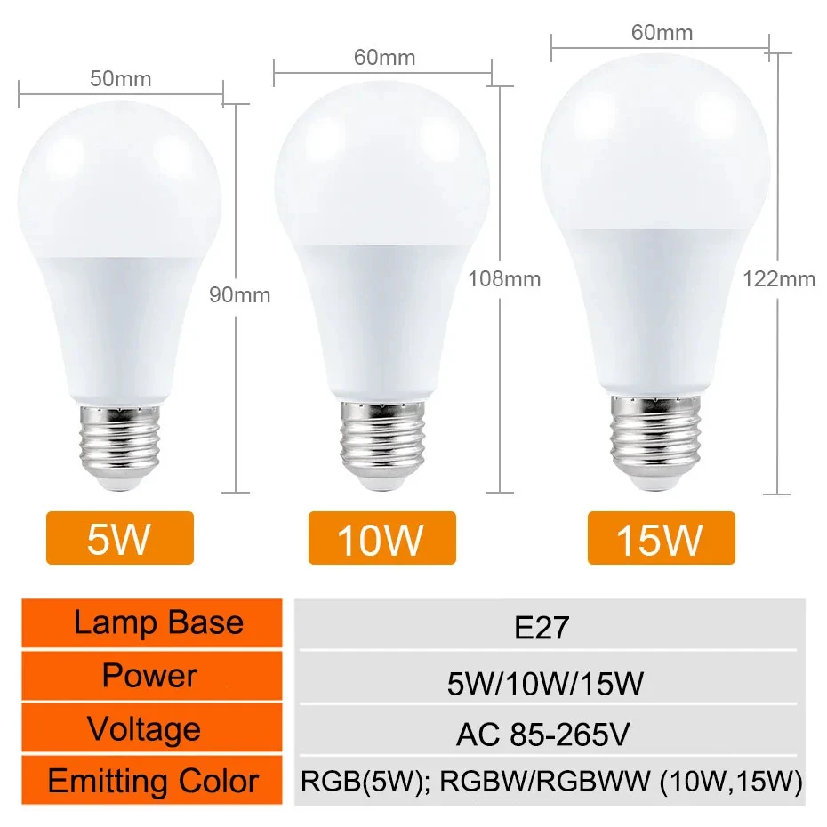 Smart LED Light Bulbs 10W A60 RGBW 220V