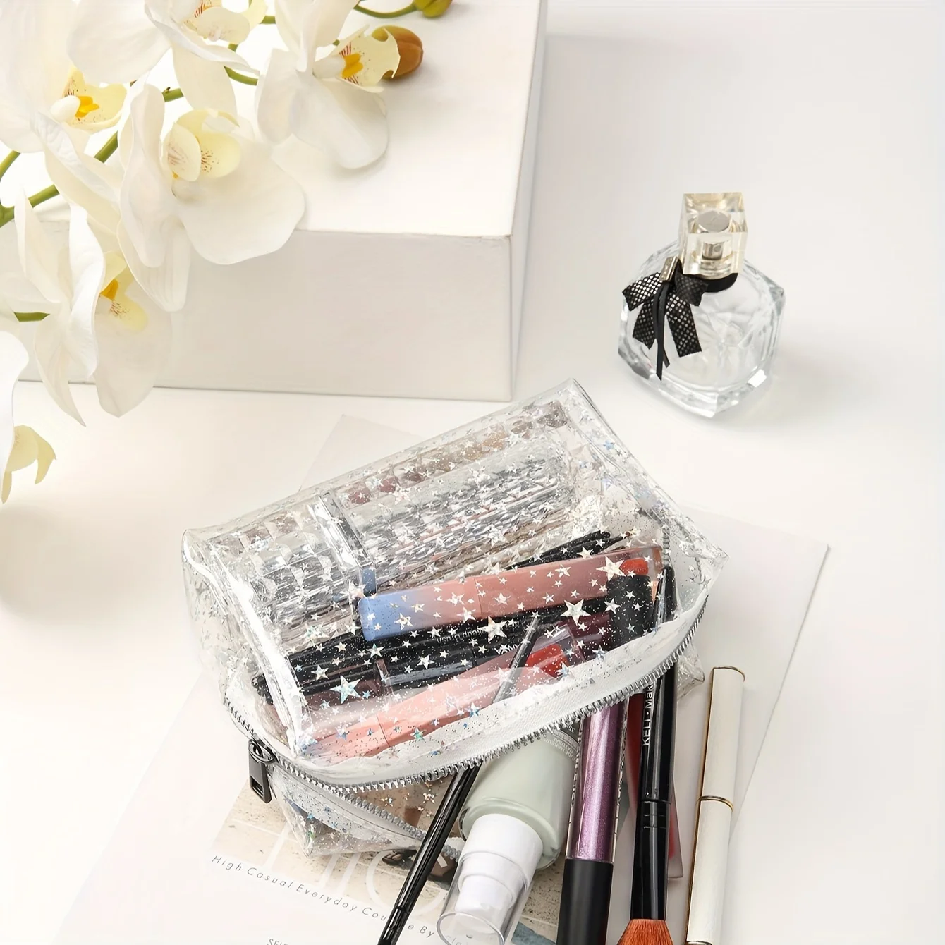 Chic Transparent Star PVC Makeup Bag - Waterproof, Large Capacity, Portable Cosmetic Organizer 5