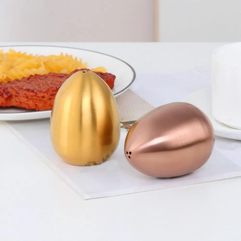 Salt Shaker Salt Pepper Shakers Seasoning Jar Creative Stainless Steel Condiment Jar Utensils Egg Shape Upright 3-hole Seasoning Container
