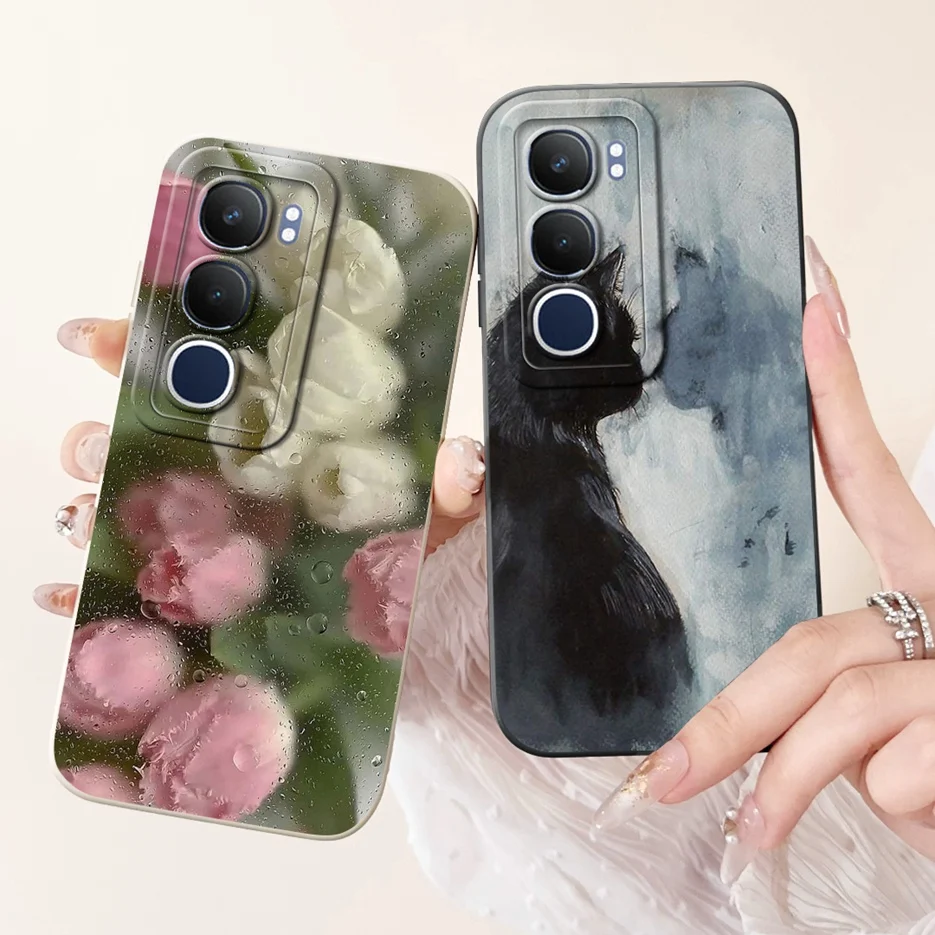 Vivo Y19s Cute Cat Grid Pattern Shockproof Silicone Phone Case