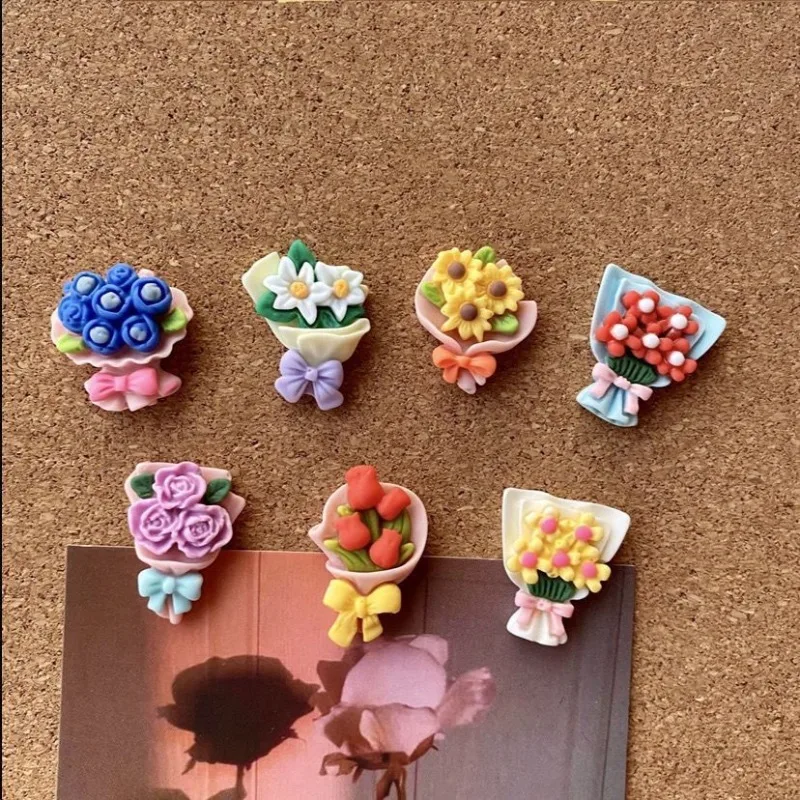 7개 장미 꽃다발 모양 압정, 코르크 보드용 꽃 모양 푸시핀, 감성적인 사진 벽 장식, 인스 스타일 게시판 지도 핀