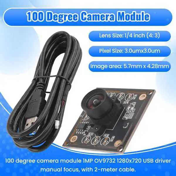 특별 가격 3PCS 100도 카메라 모듈 1MP OV9732 1280x720 USB 무료 드라이버 수동 초점, WinXP/7/8/용 2미터 케이블 포함