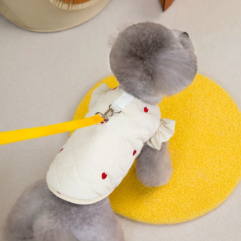 Dog Clothes Pet Jacket Small Dog Cat Warm Coat Autumn Winter Waterproof Cotton Vest Outfit 24 Love Flounced Sleeve