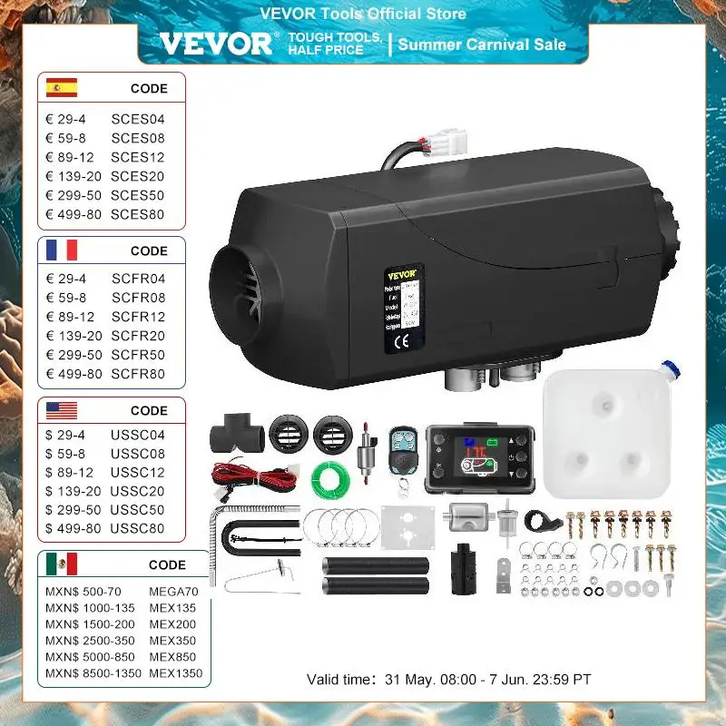 VEVOR 5KW Car Heater 12V Air Diesel Heater for Bus Auto Boats Yacht Motorhome Trailer Trucks RV 5000W Air Diesel Parking Heater