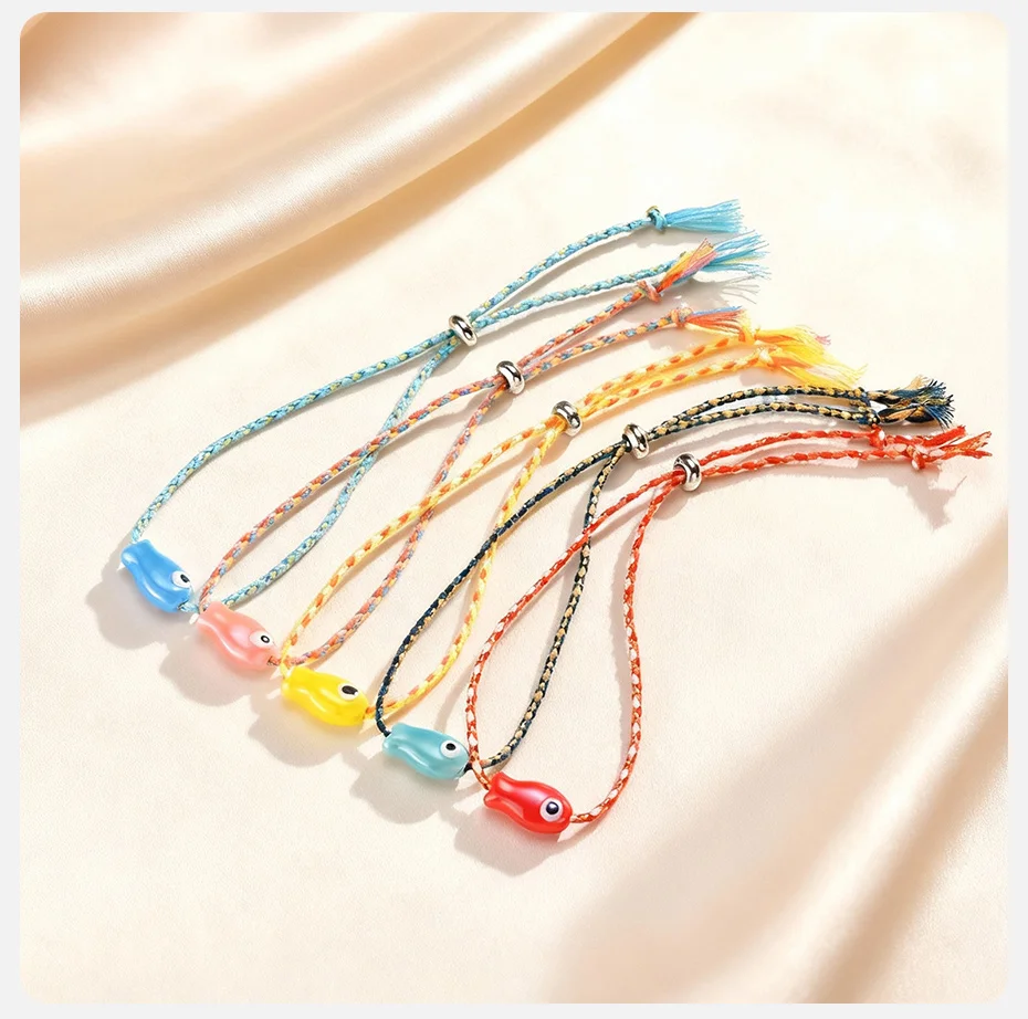 Vnox Trendiges Mehrfarbiges Ozean-Themen Keramik-Fisch Geflochtenes Armband Boho Charm Seil-Armband Freundschafts-Sommer-Strand-Schmuck – Detail 9