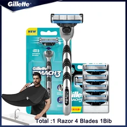 Premium Gillette Manual Shaver for Men - 3-Layer Blade System for Precision Shaving and Hair Removal (4 Blades Bib)