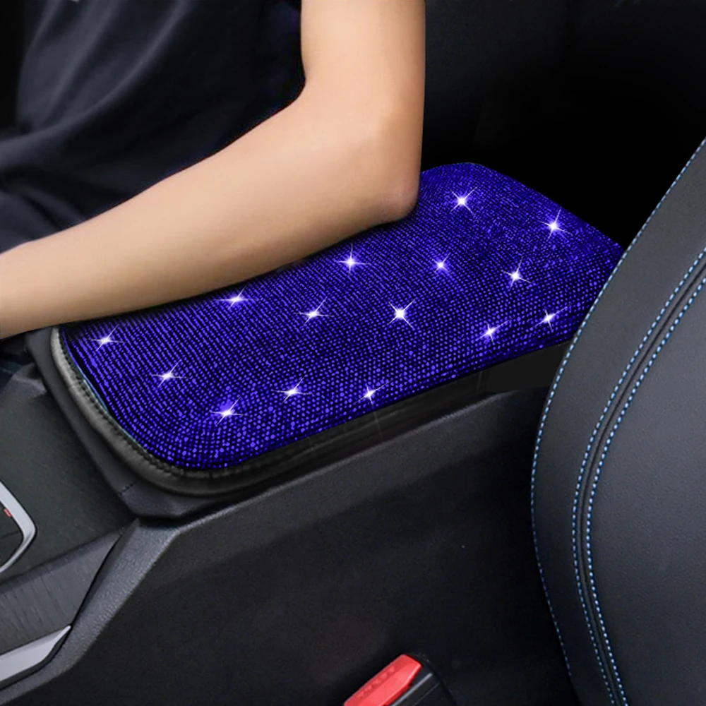 Crystal Car Armrest Mat Universal Leather Waterproof Dust-proof Storage Box Pad Non-slip Cover Bling Car Accessories for Girls